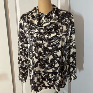 Doncaster Vintage Black and White Silk Cowl Neck Blouse 14